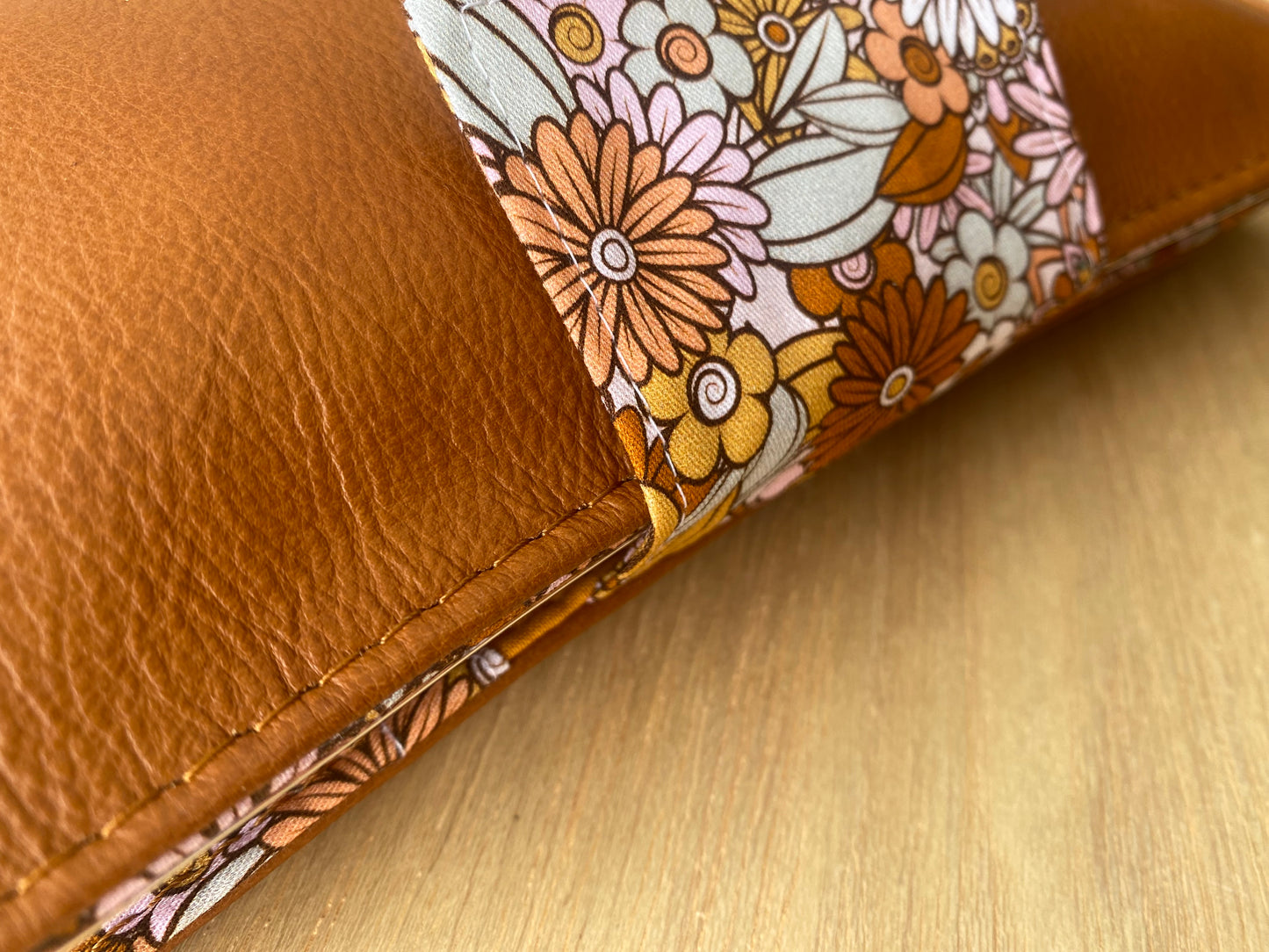 Leather Nappy Wallet - Floral on tan leather