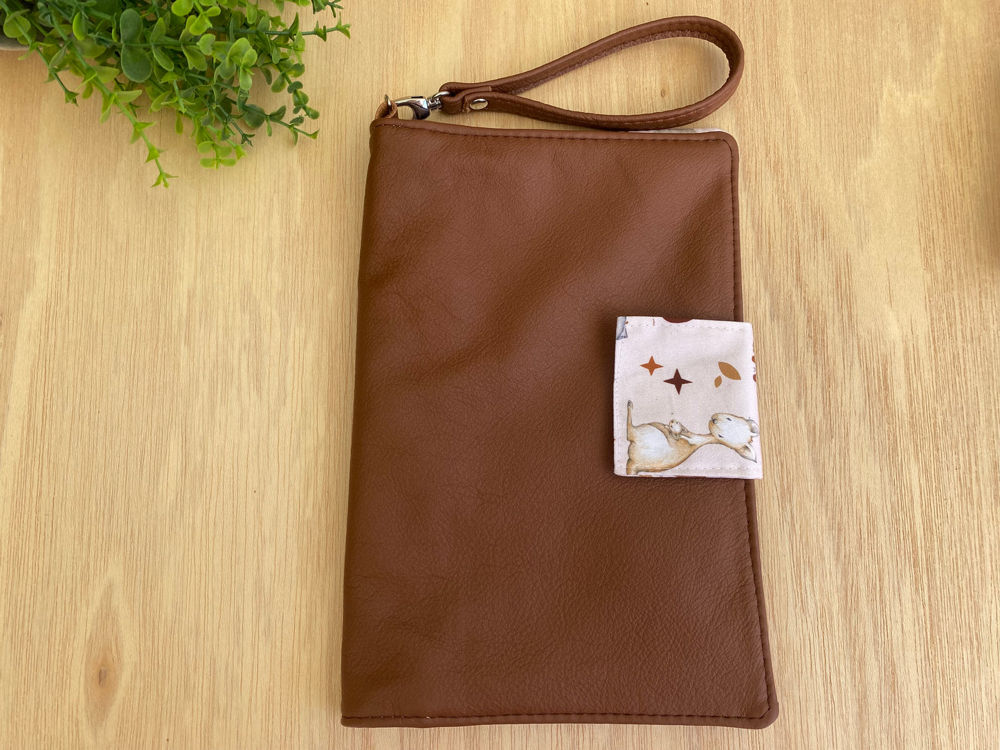 Leather Nappy Wallet - Leaves on brown leather