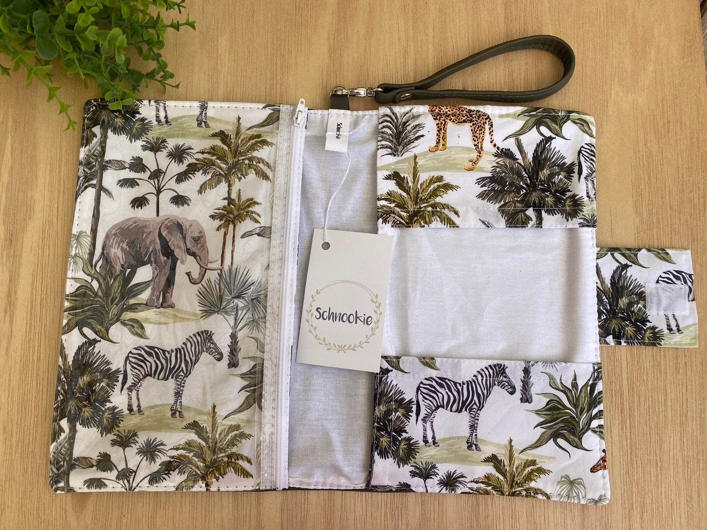 Leather Nappy Wallet - Safari on olive leather