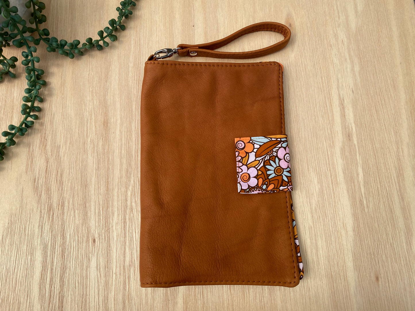 Leather Nappy Wallet - Floral on tan leather