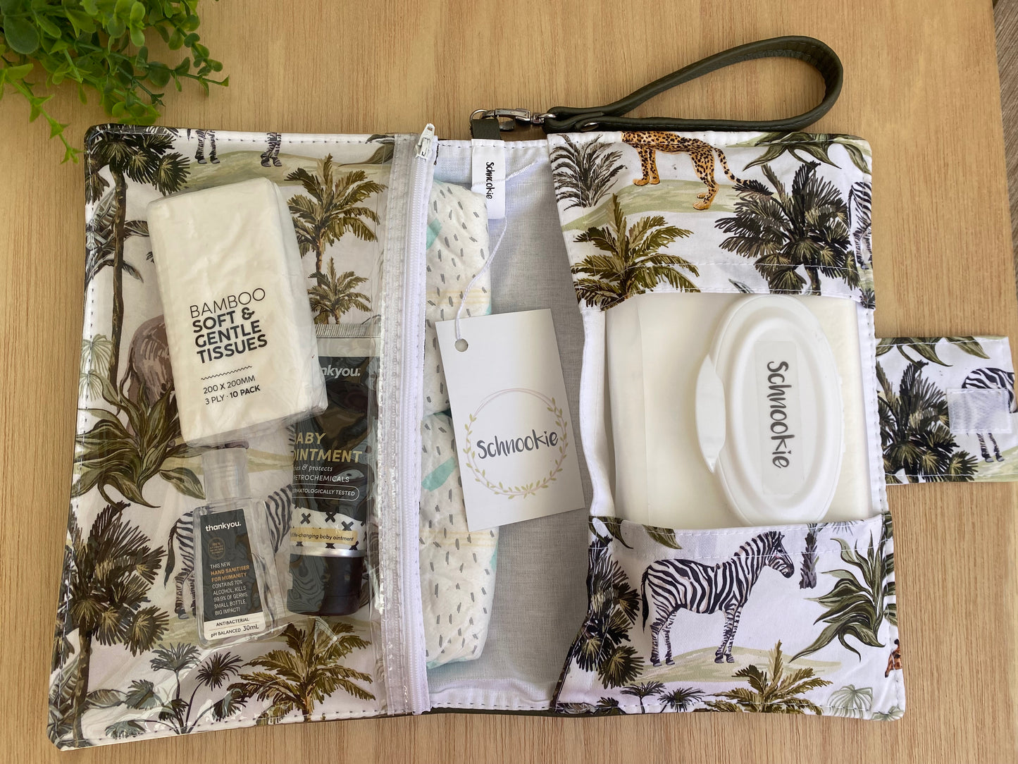 Leather Nappy Wallet - Safari on olive leather