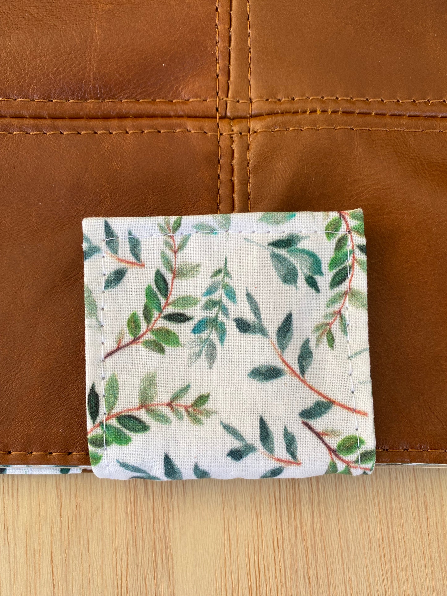 Leather Nappy Wallet - Leaves on brown leather