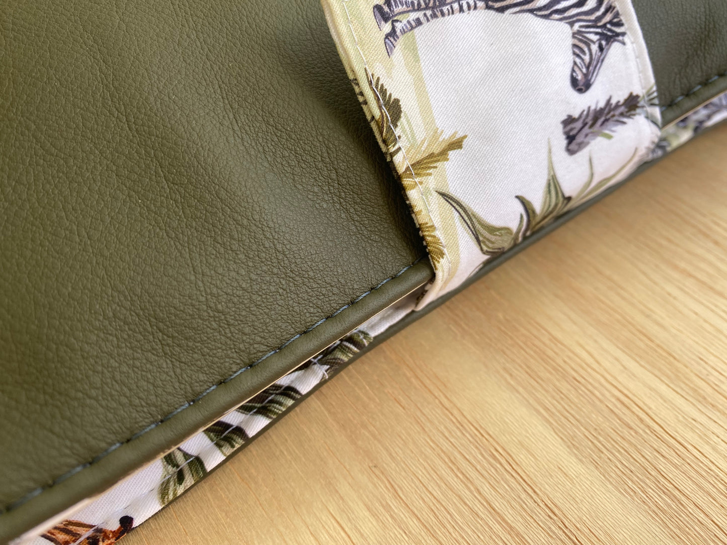 Leather Nappy Wallet - Safari on olive leather