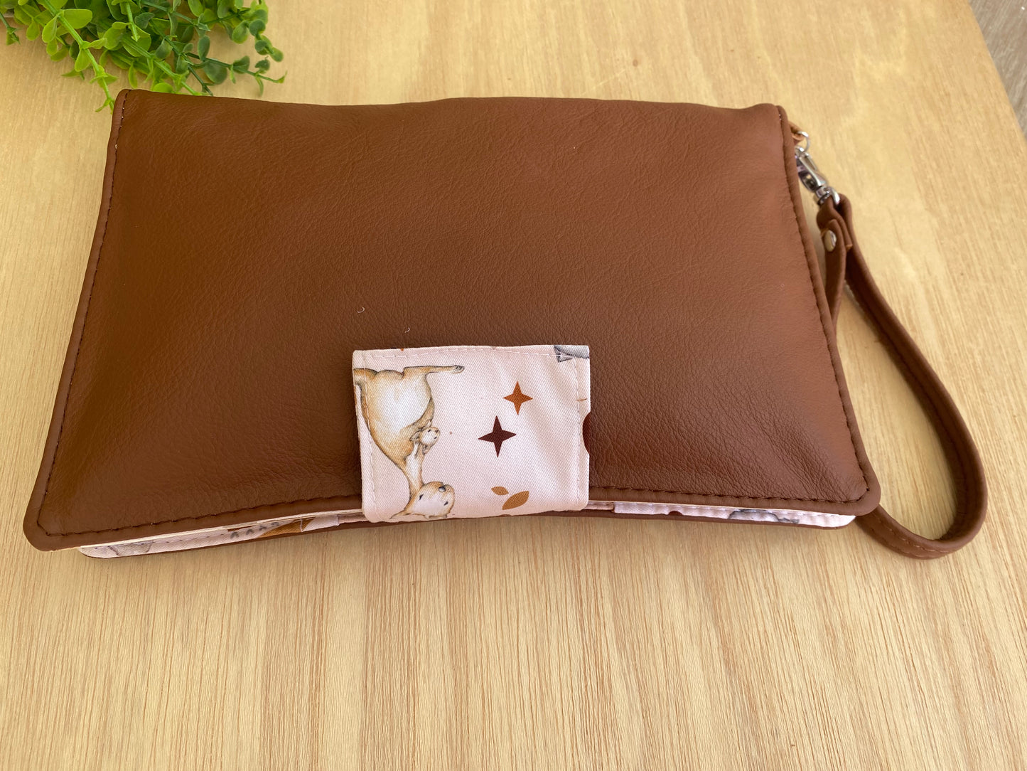 Leather Nappy Wallet - Kangaroo on earthy leather