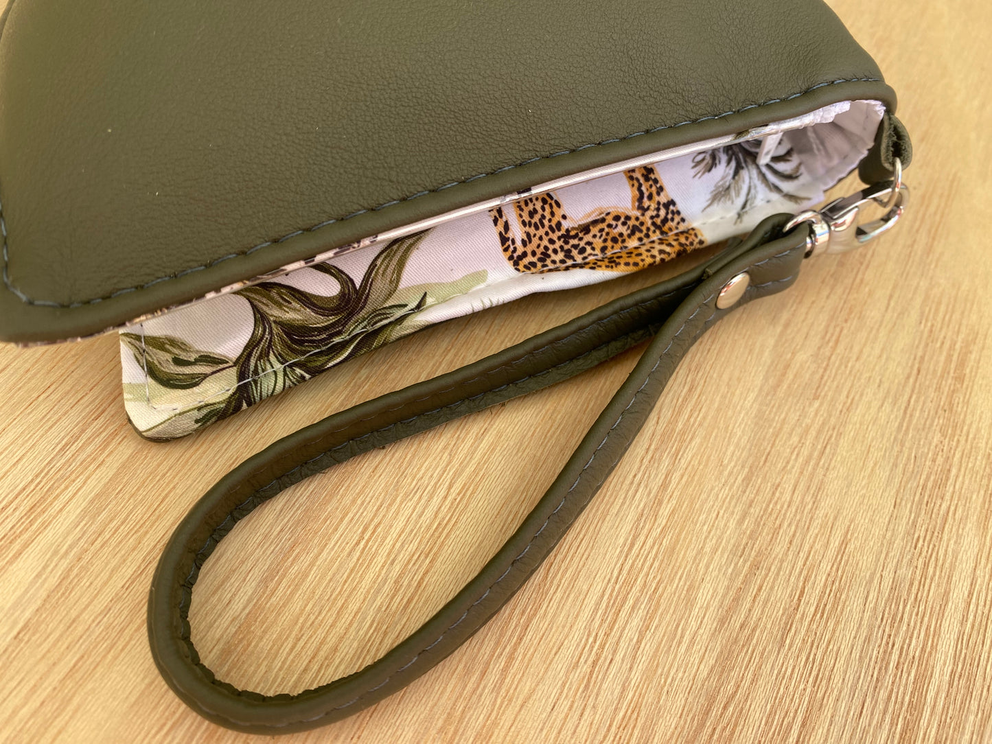 Leather Nappy Wallet - Safari on olive leather
