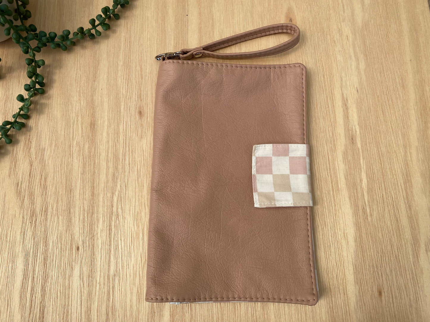 Leather Nappy Wallet - Peachy check on peach leather