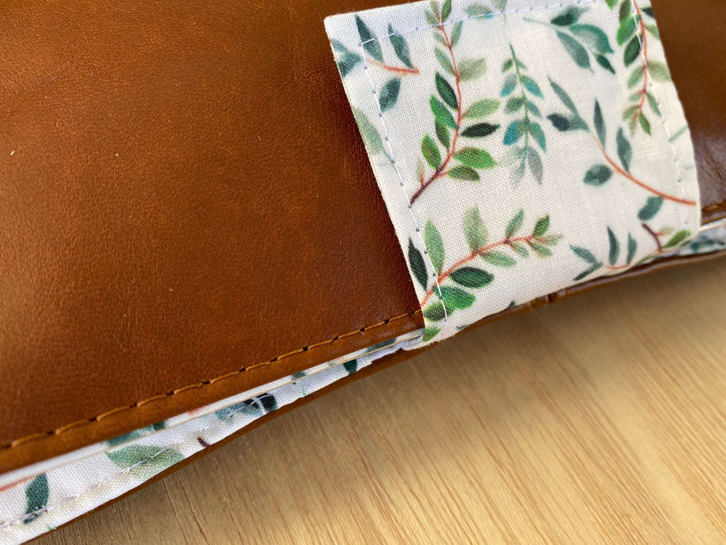 Leather Nappy Wallet - Leaves on brown leather
