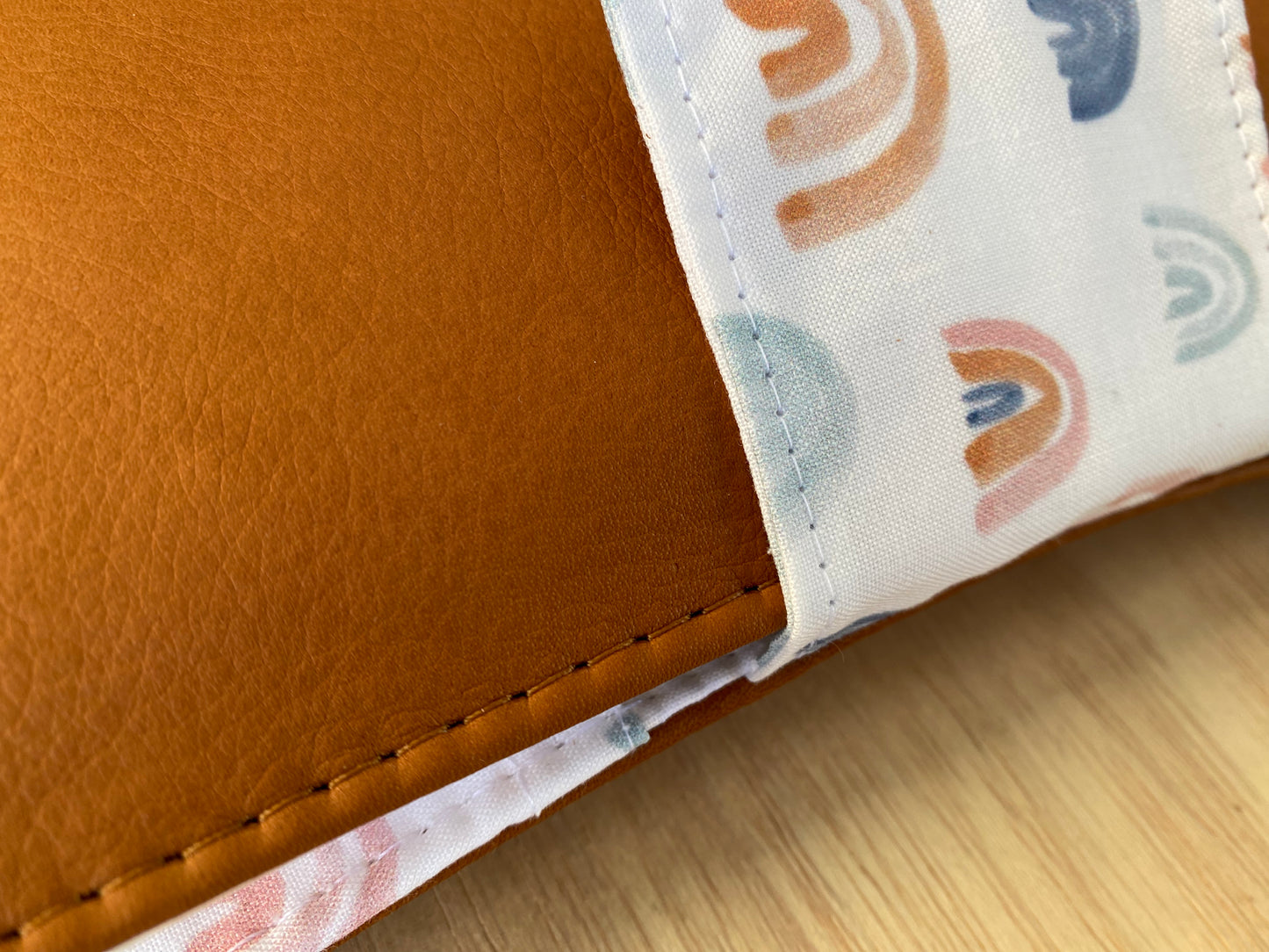 Leather nappy wallet - Watercolour rainbow on tan leather