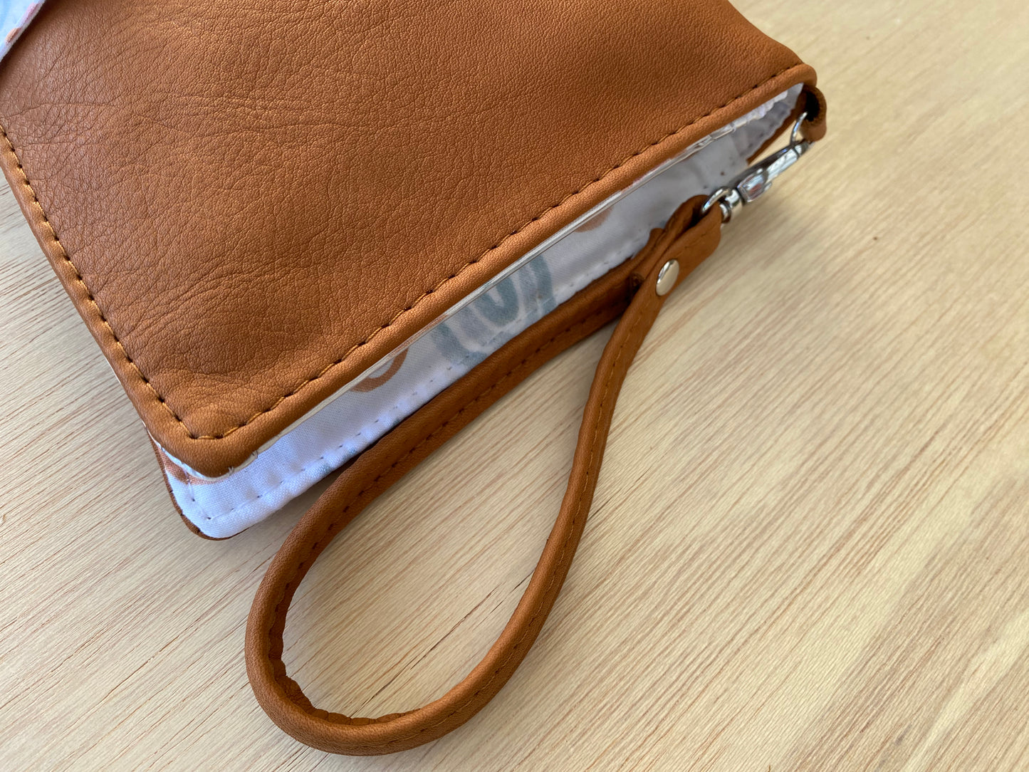 Leather nappy wallet - Watercolour rainbow on tan leather