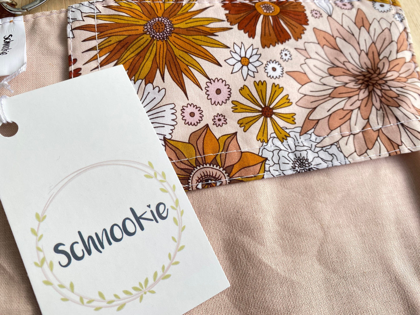 Leather Nappy Wallet - Flowers on tan leather