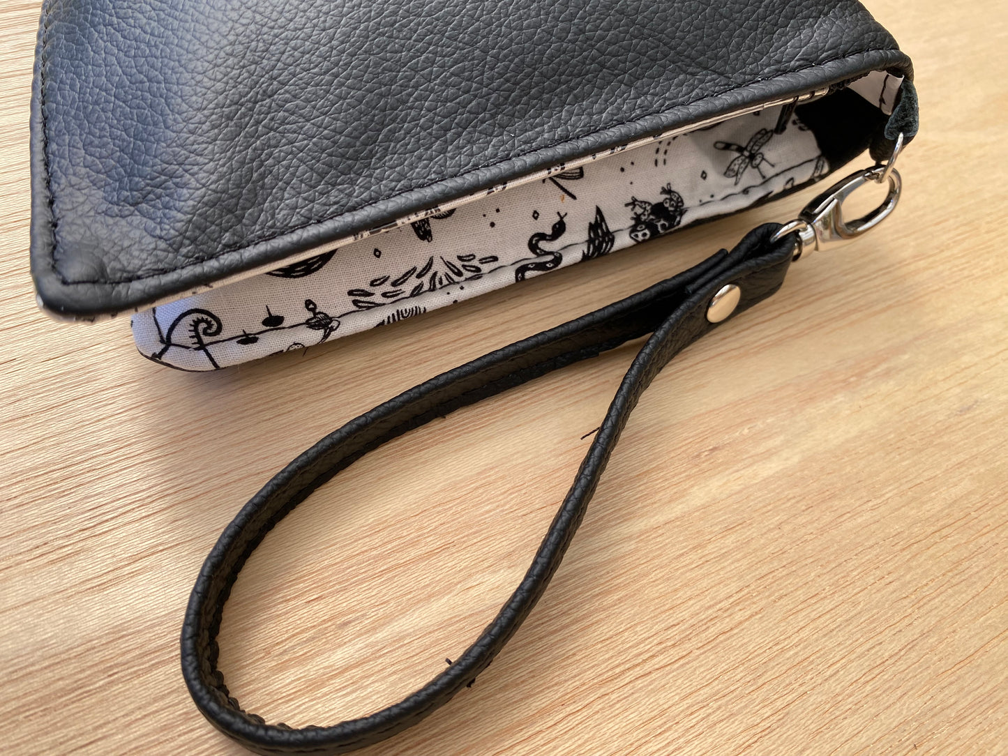 Leather Nappy Wallet - animals on black leather