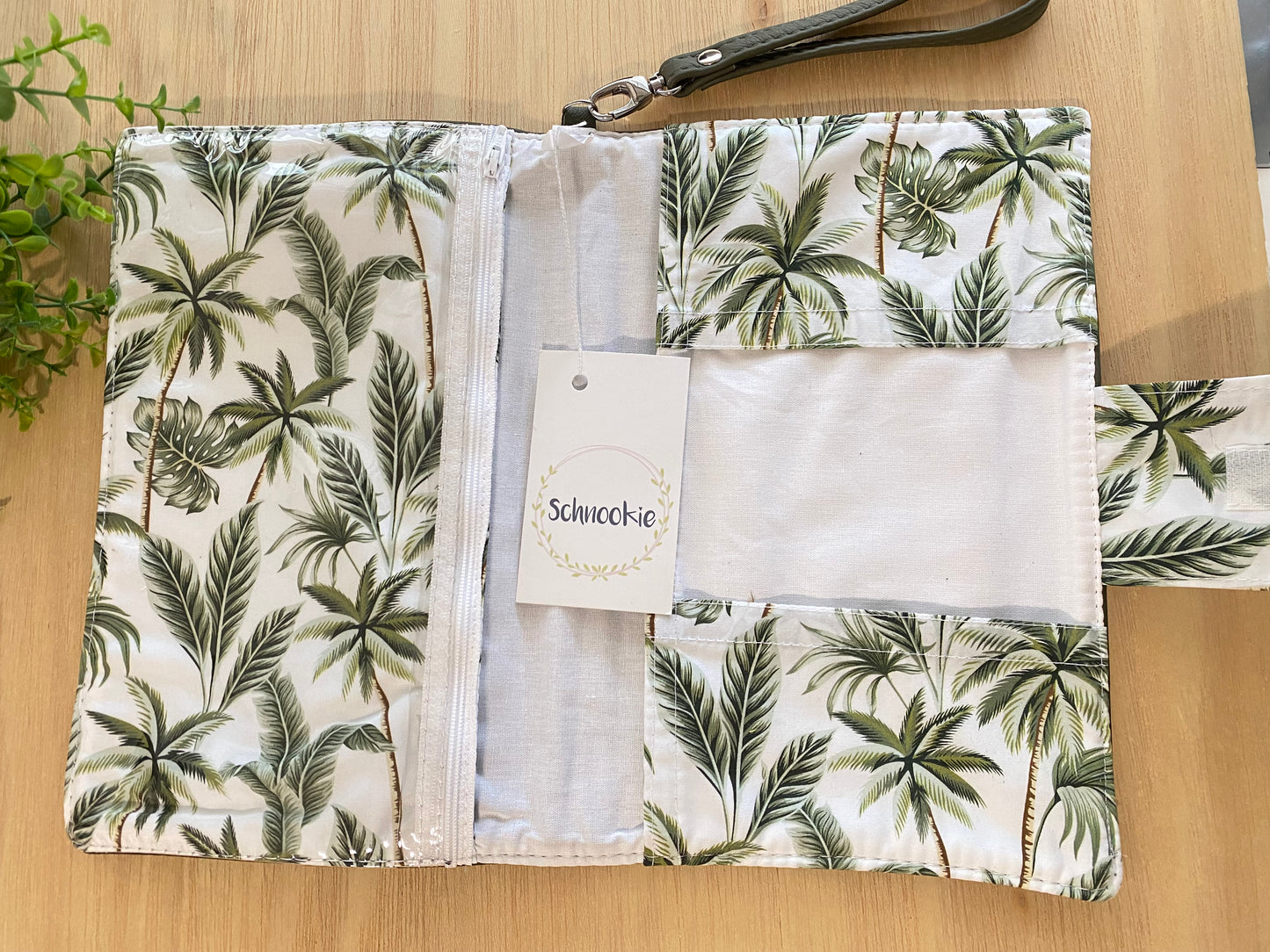Leather Nappy Wallet - Olive Palm trees