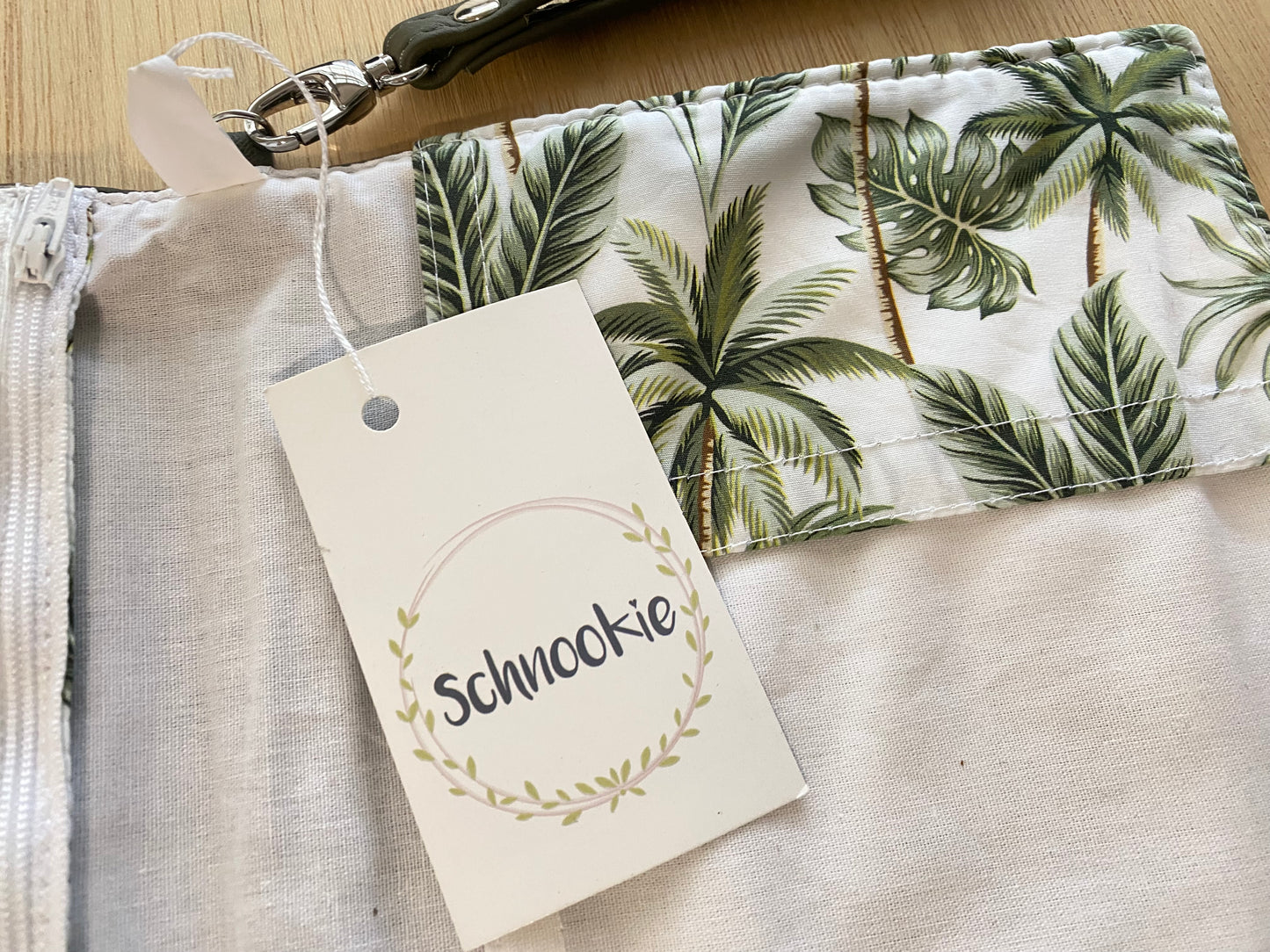 Leather Nappy Wallet - Olive Palm trees