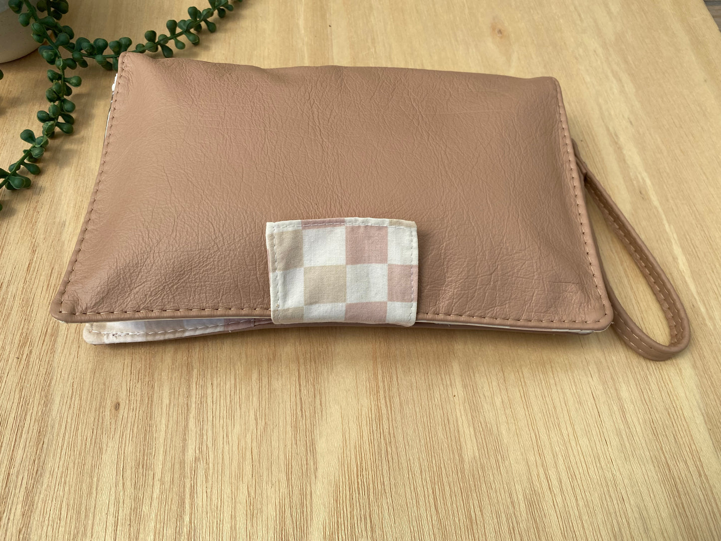 Leather Nappy Wallet - Peachy check on peach leather