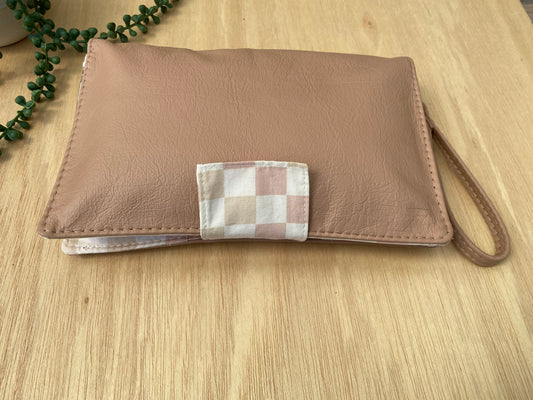 Leather Nappy Wallet - Peachy check on peach leather