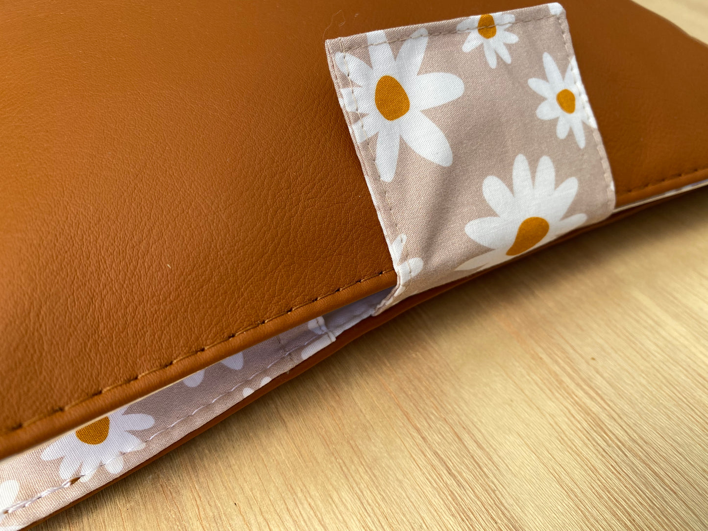 Leather Nappy Wallet - Daisy on tan leather