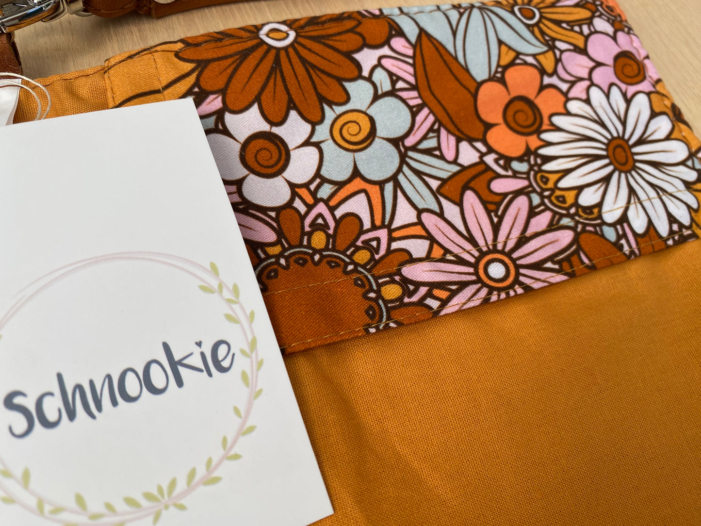 Leather Nappy Wallet - Floral on tan leather