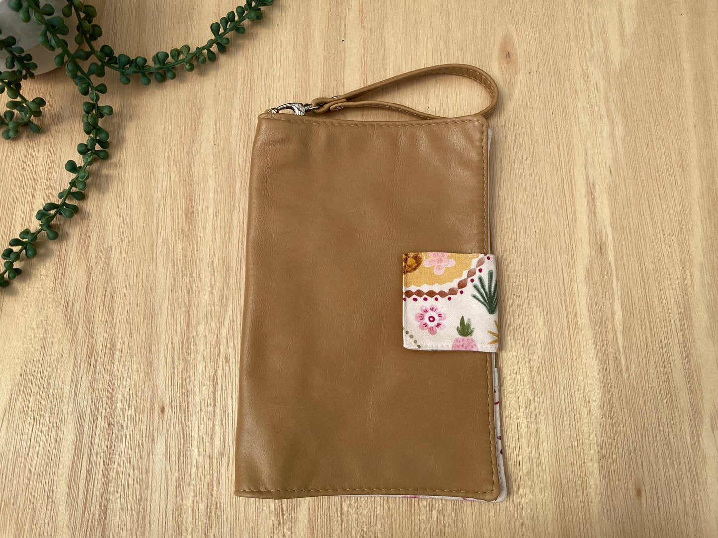 Leather Nappy Wallet - Holiday on tan leather