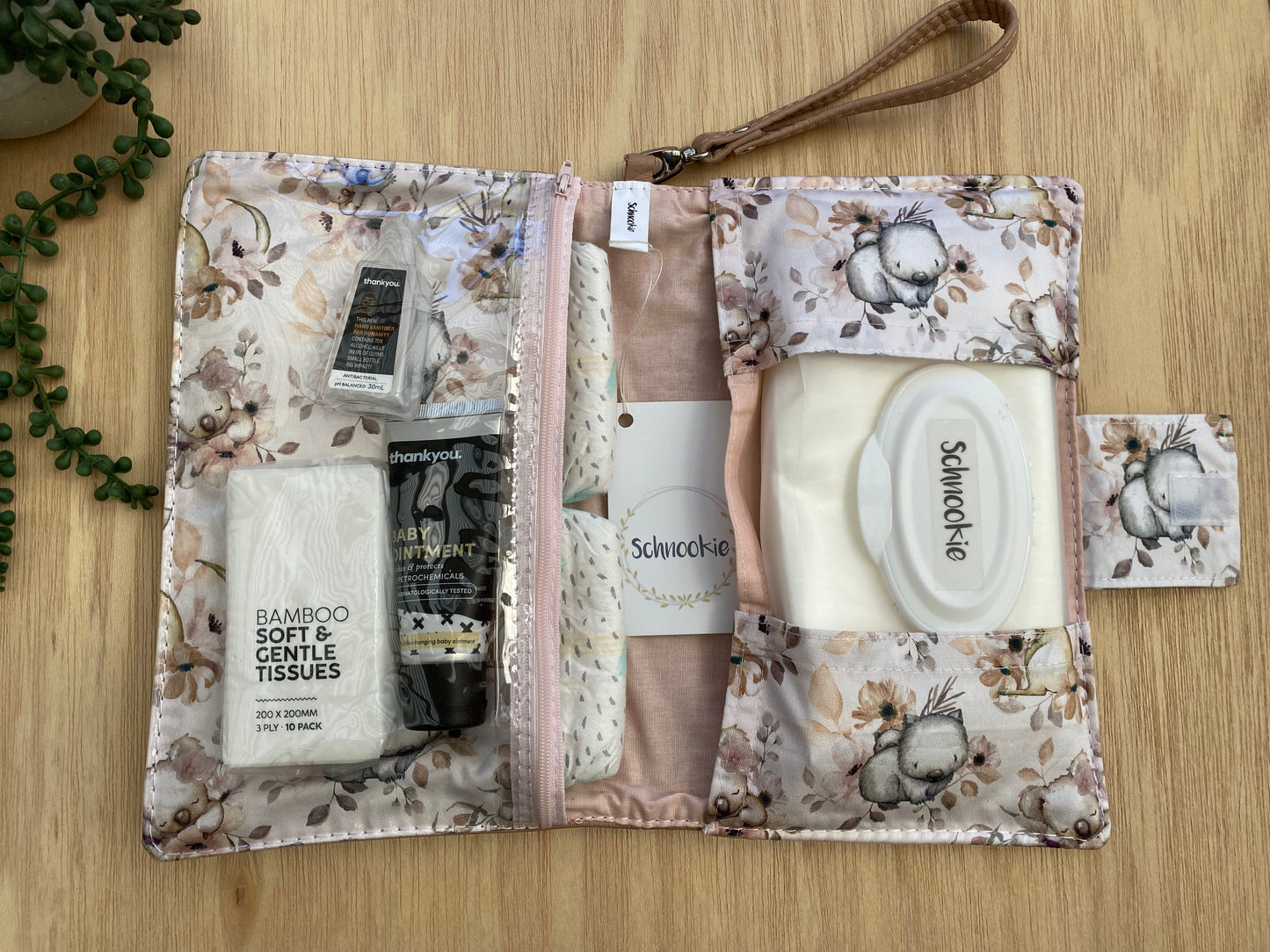 Leather Nappy Wallet - koalas on peachy leather