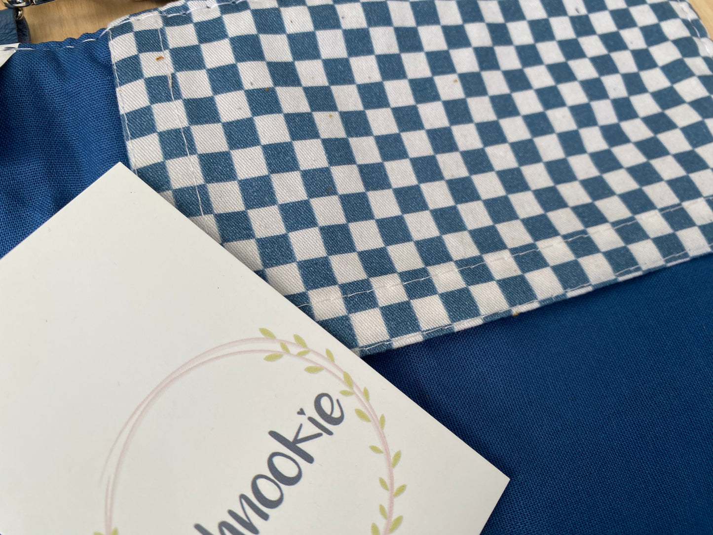 Leather Nappy Wallet - Blue check on blue leather