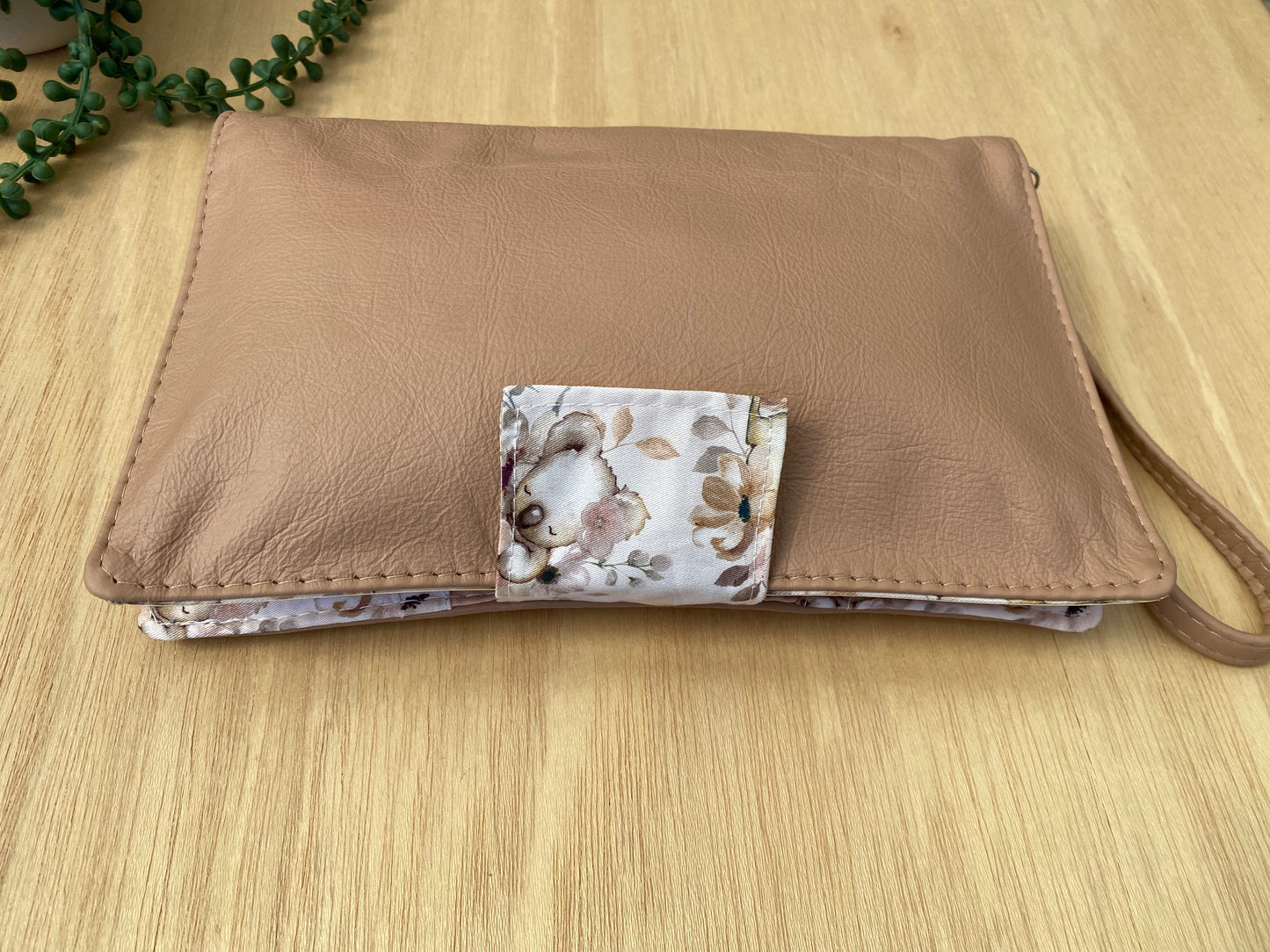Leather Nappy Wallet - koalas on peachy leather