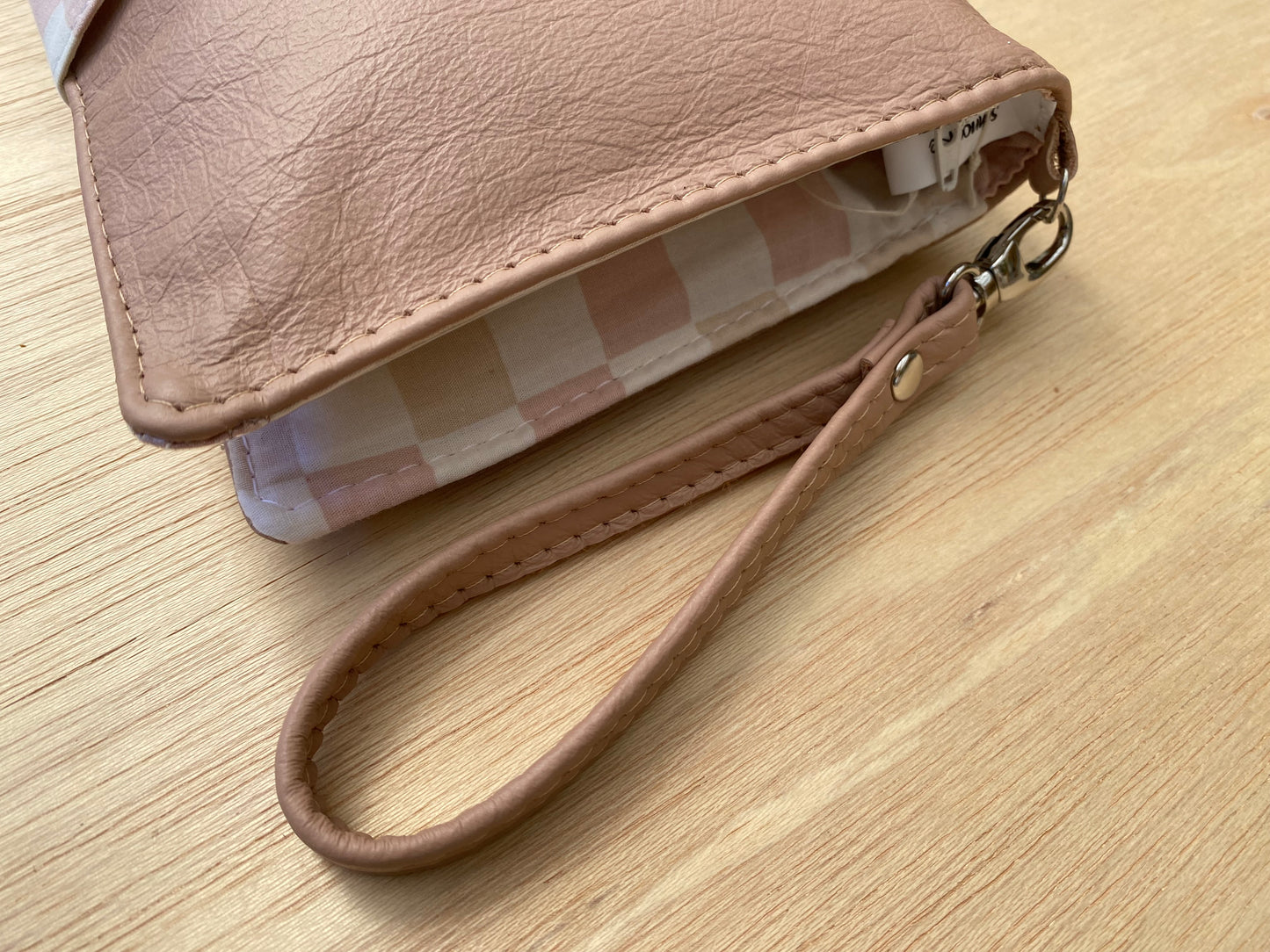 Leather Nappy Wallet - Peachy check on peach leather
