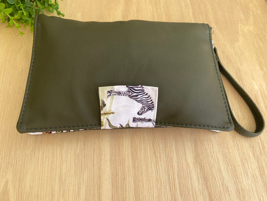 Leather Nappy Wallet - Safari on olive leather