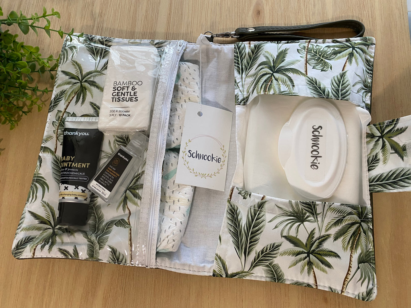 Leather Nappy Wallet - Olive Palm trees