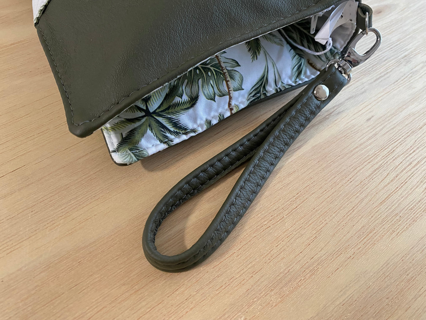 Leather Nappy Wallet - Olive Palm trees