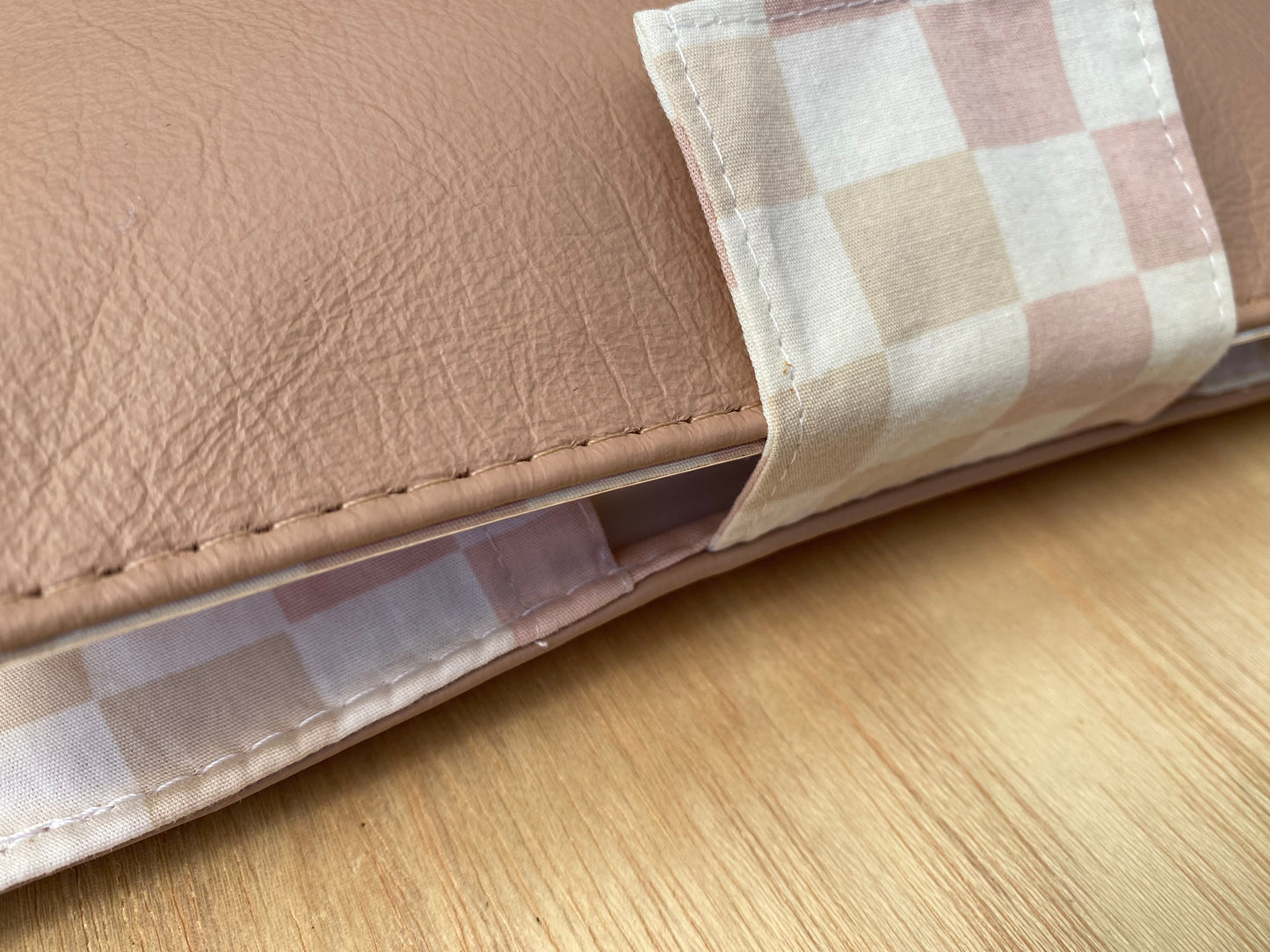 Leather Nappy Wallet - Peachy check on peach leather