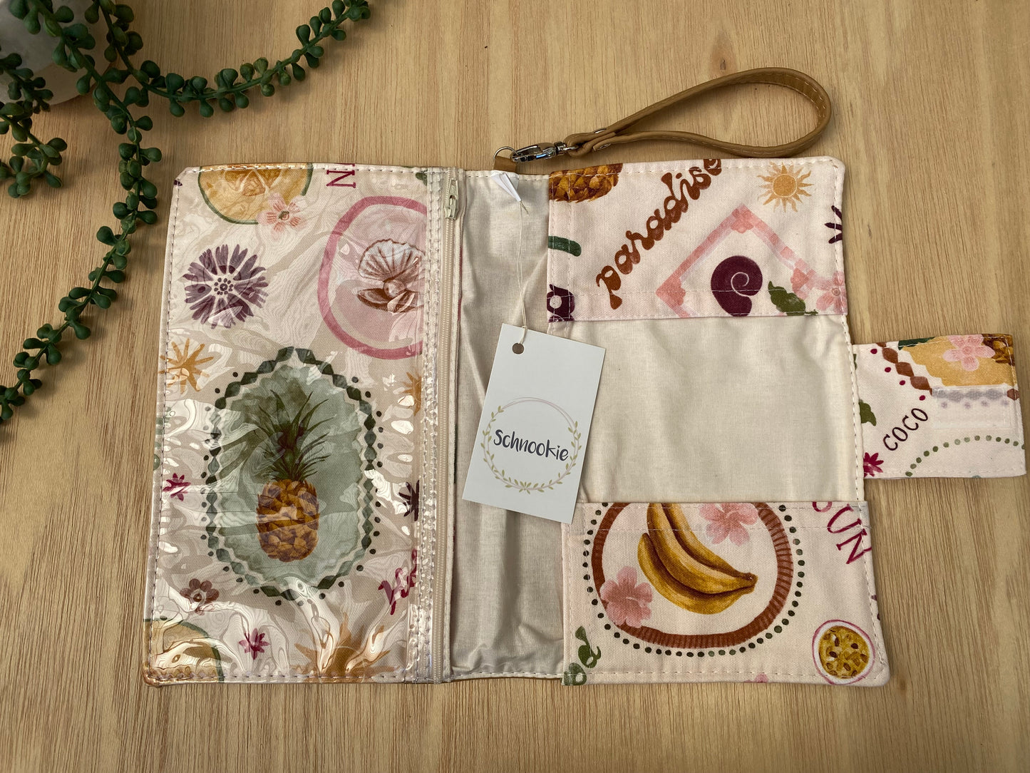 Leather Nappy Wallet - Holiday on tan leather