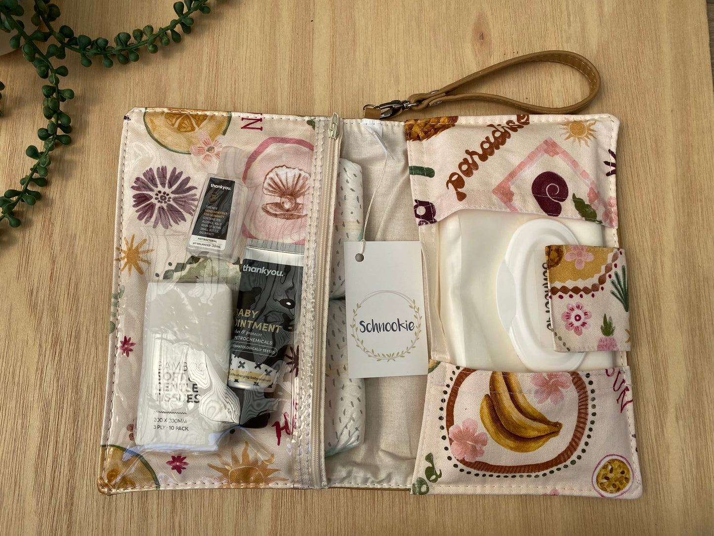 Leather Nappy Wallet - Holiday on tan leather