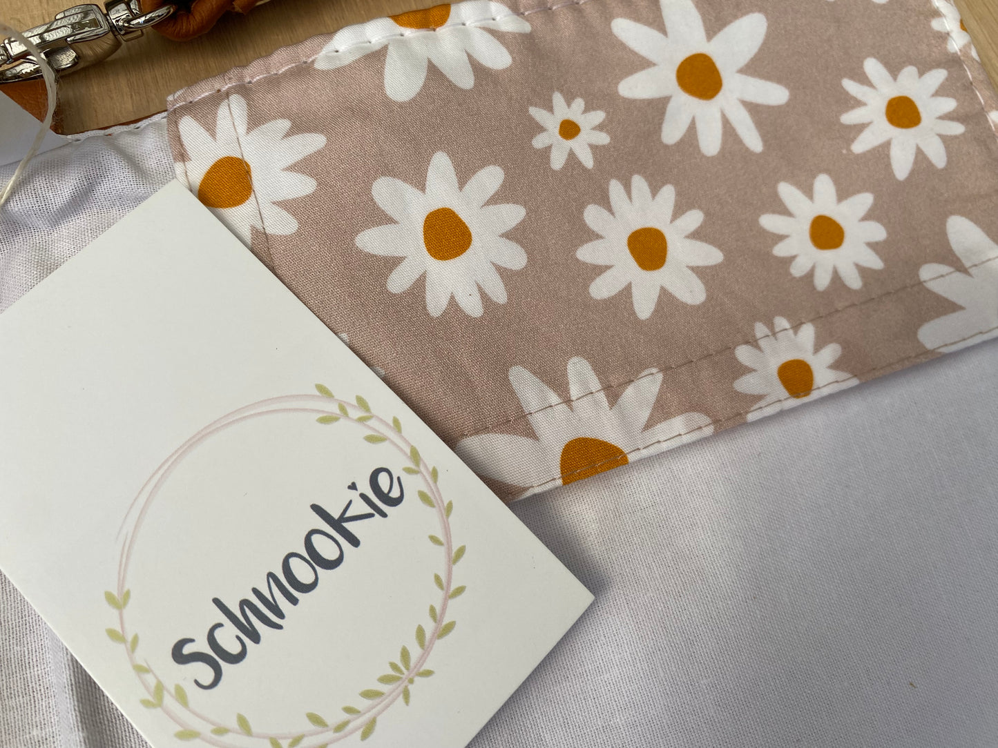 Leather Nappy Wallet - Daisy on tan leather