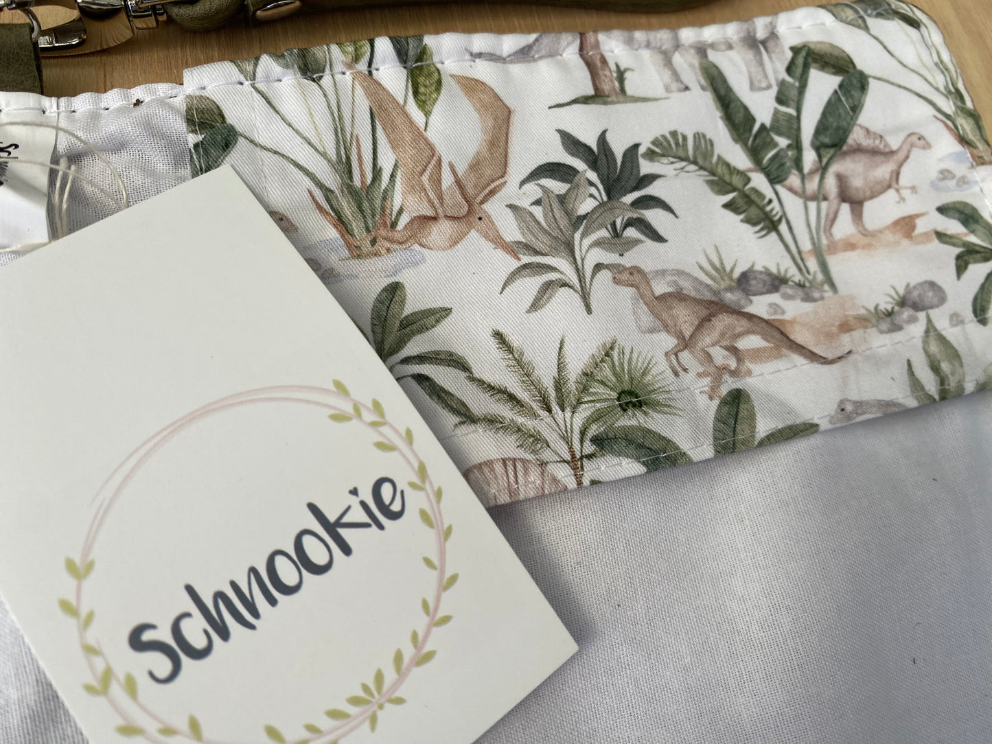 Leather Nappy Wallet - Dino on distressed olive leather