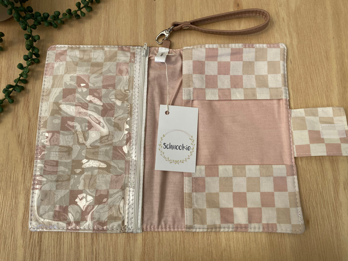 Leather Nappy Wallet - Peachy check on peach leather