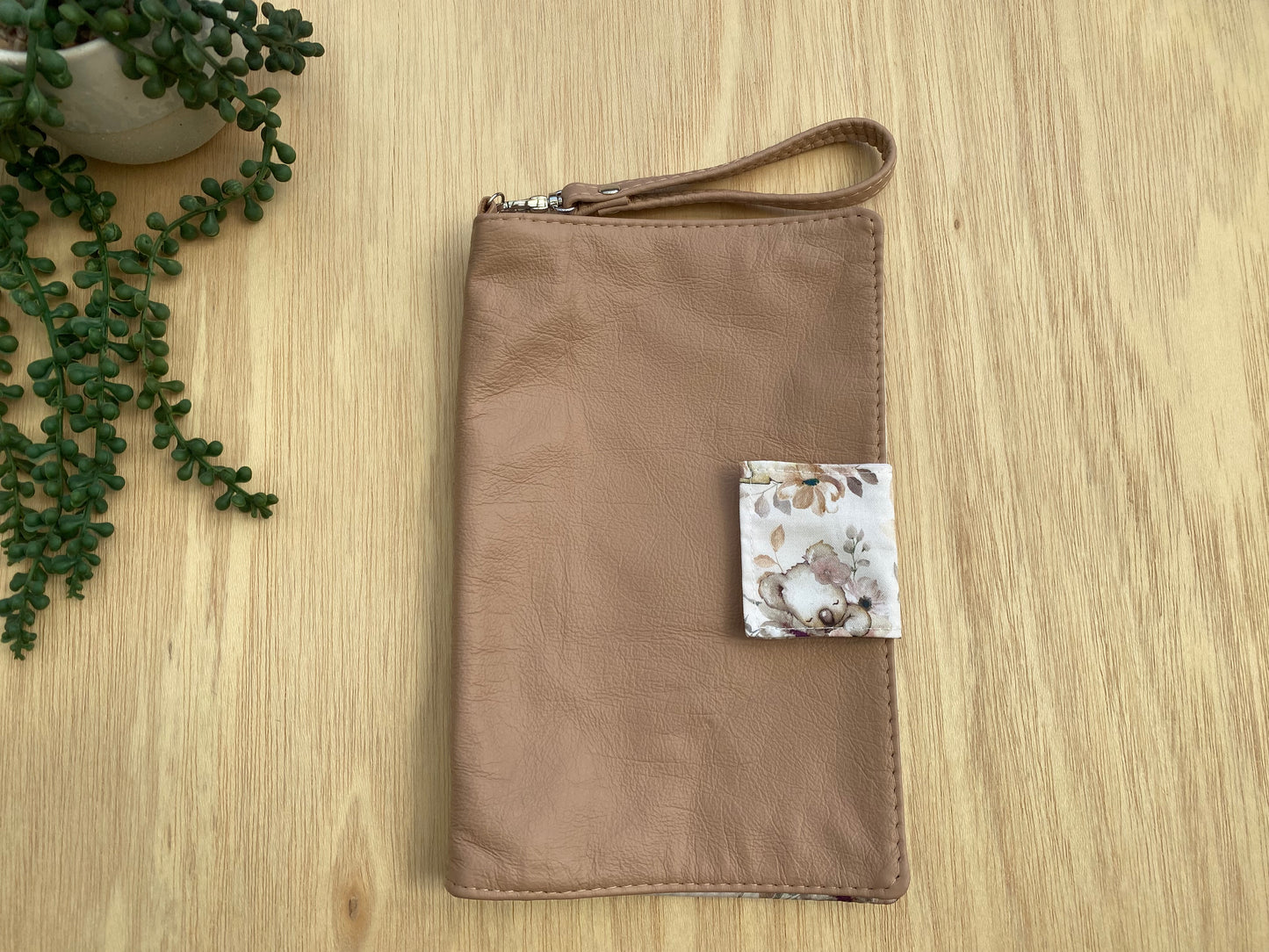 Leather Nappy Wallet - koalas on peachy leather